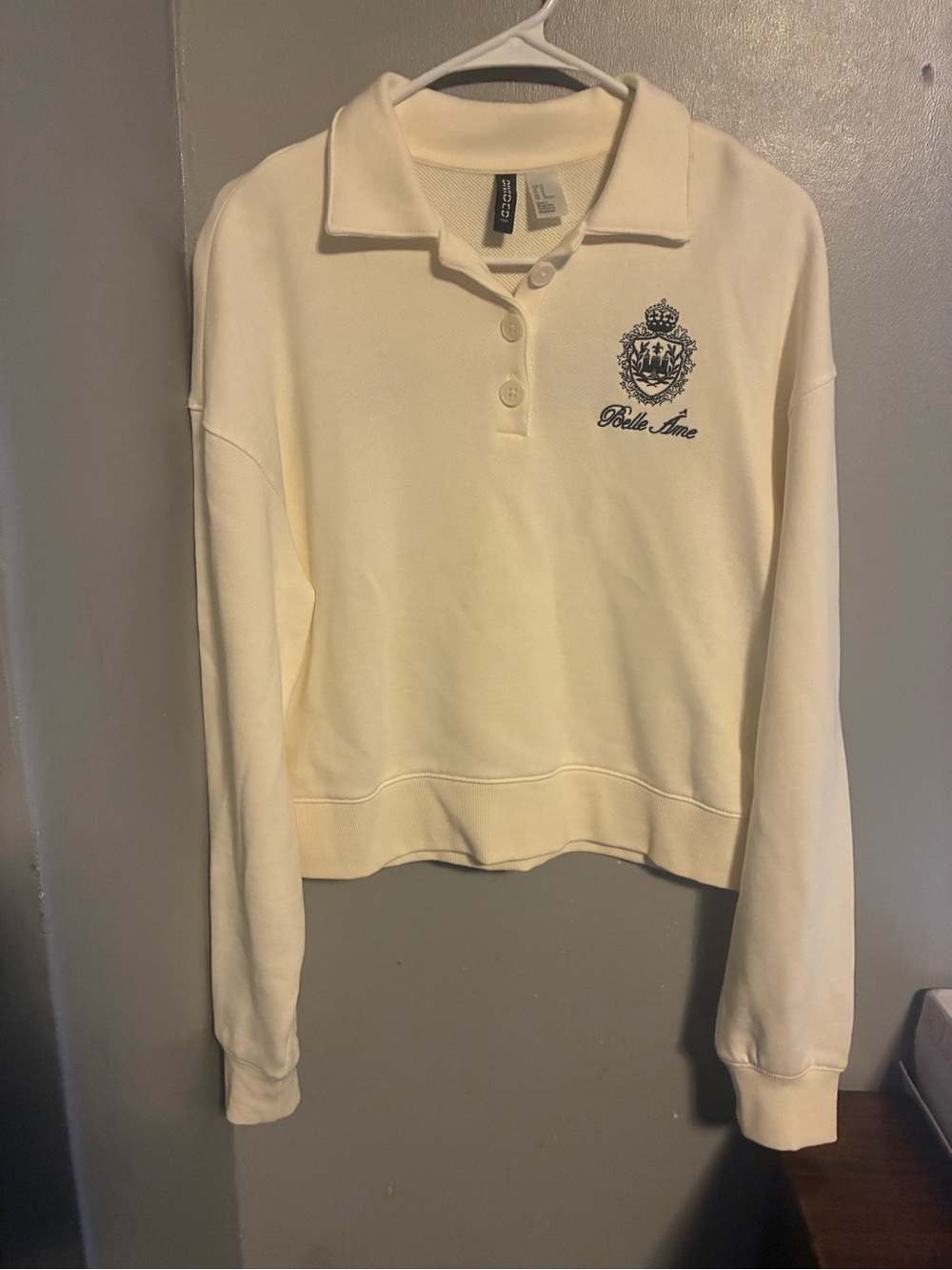 Aminco Cream Polo-Style Sweatshirt with Embroidered Crest